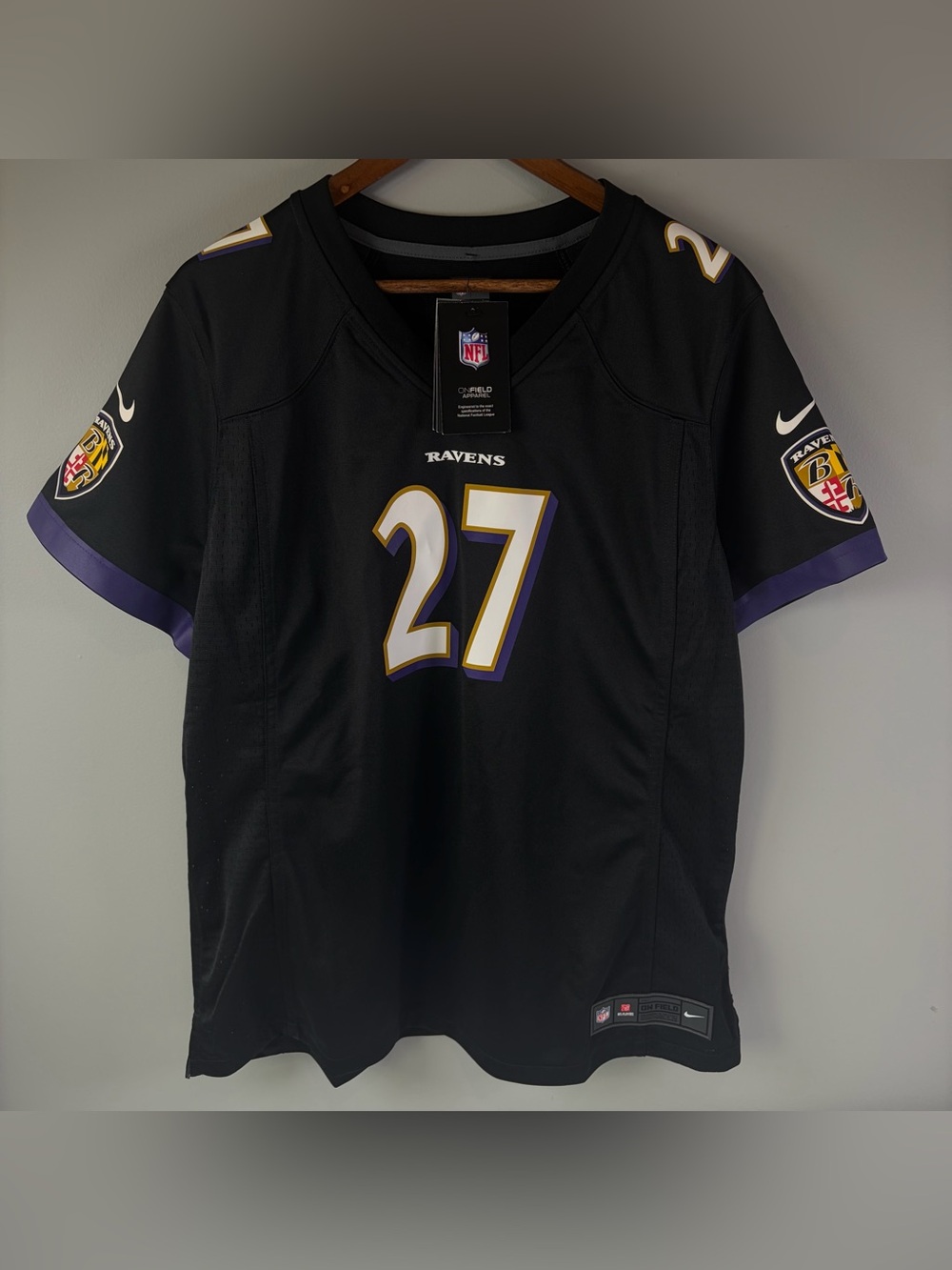 NWT Baltimore Ravens J.K. Dobbins Nike Home Black On Field Jersey Womens Sz 2XL